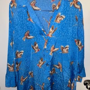 Zara Bird Printed Satin Blouse